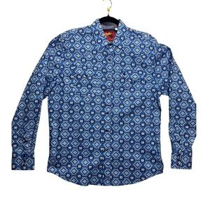 Rodeo Clothing Co Mens Blue Geometric Aztec Western Pearl Snap‎ Shirt PS100L M